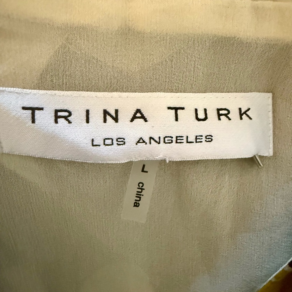Trina Turk Elegant Cream, chocolate brown and chartreuse silk top - Picture 3 of 3